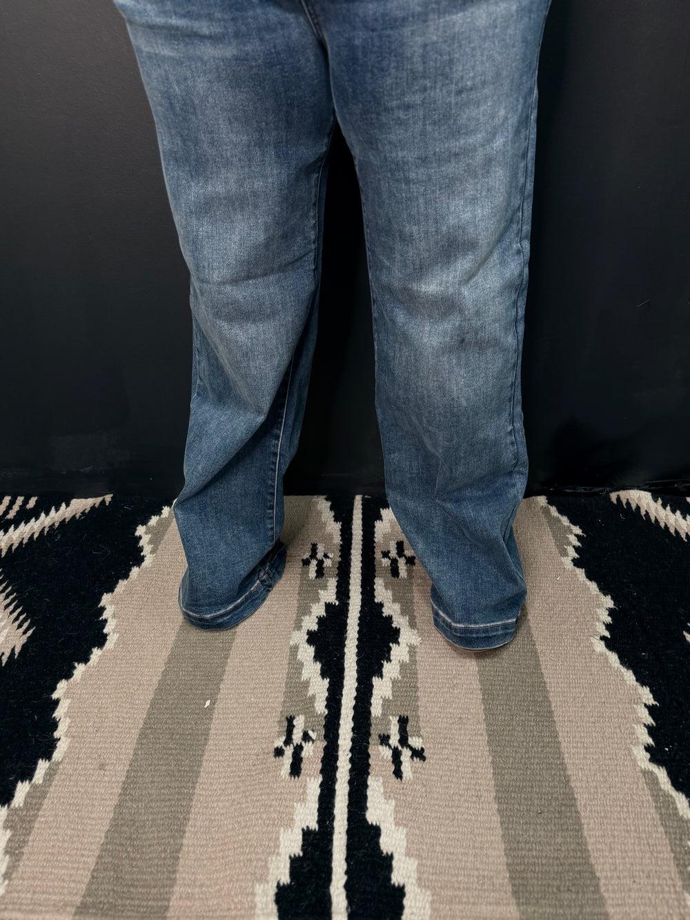 PLUS High Rise Wide Leg Double Button Jeans Product Image