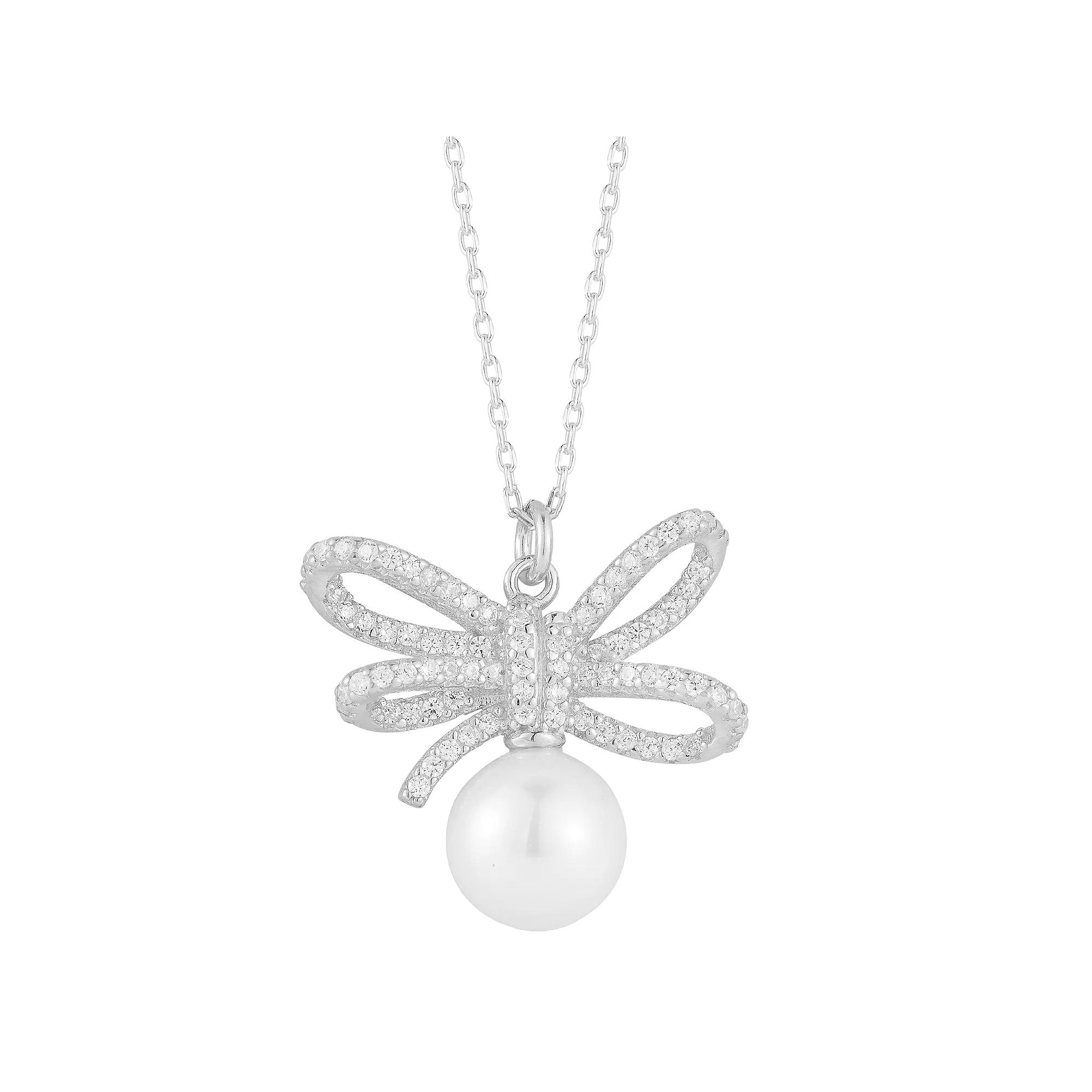 Sunkissed Sterling Cubic Zirconia & Freshwater Cultured Pearl Necklace, Women's, Size: 18", Silver Tone Product Image