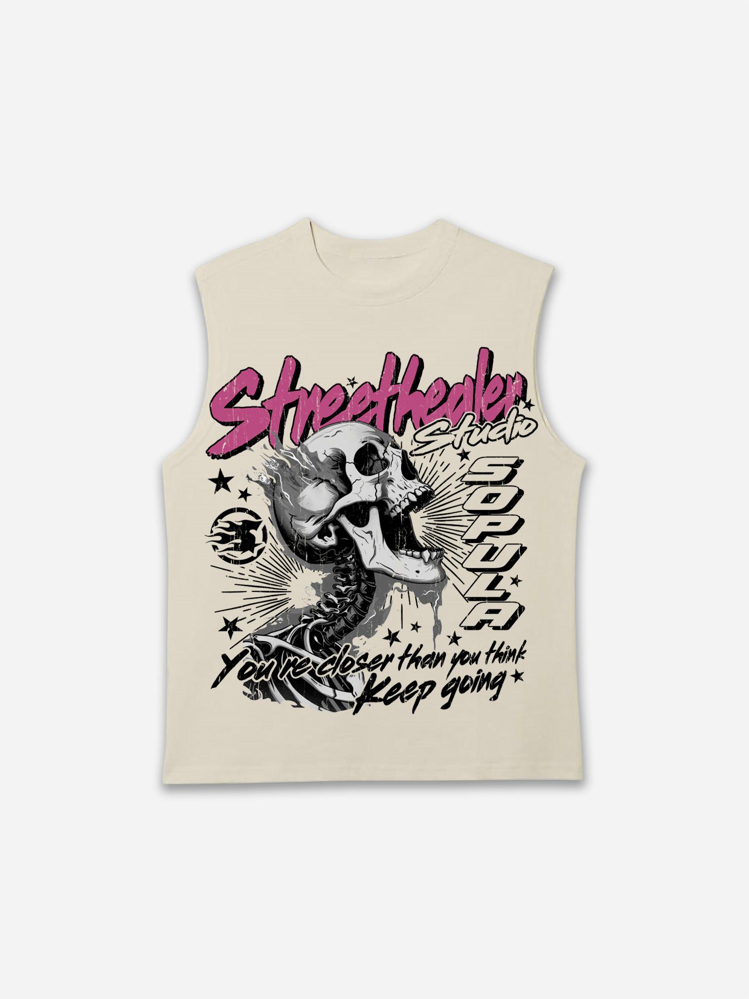 Street Healer Flaming Skulls Old Vintage Graphic Tank Top Product Image