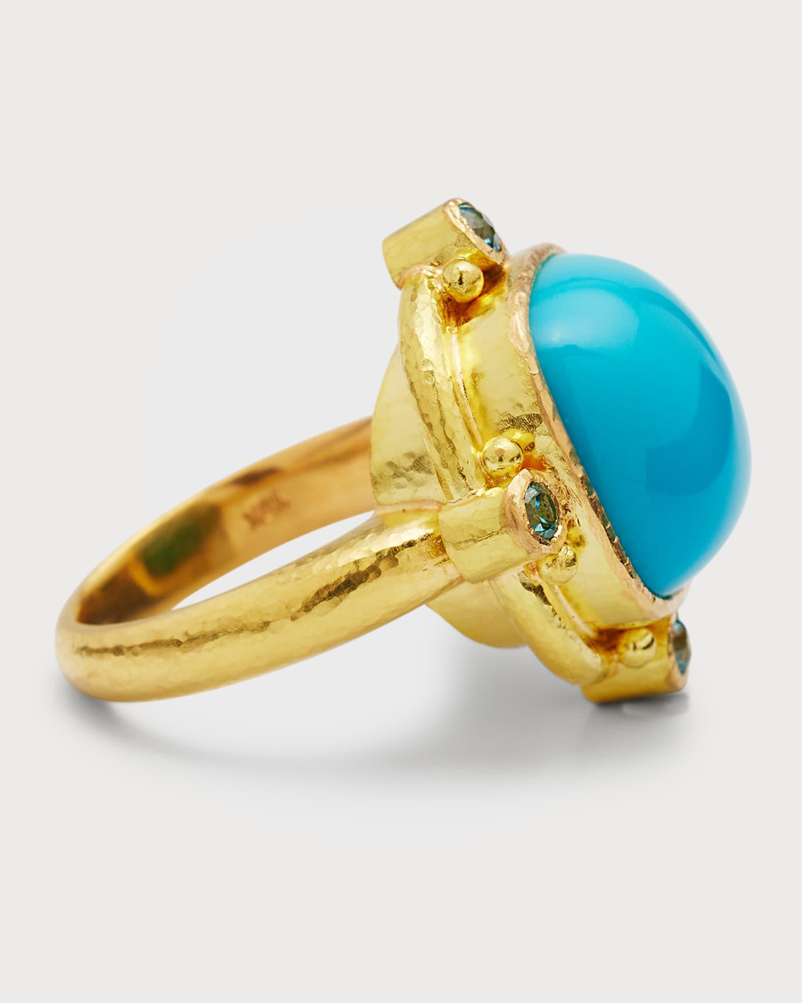 19K Square Cushion Sleeping Beauty Turquoise Ring, Size 6.5 Product Image