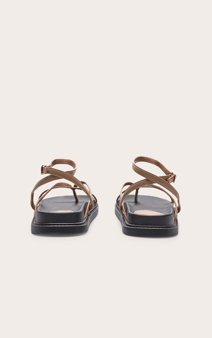 Beige Pu Round Toe Thong Footbed Ankle Strap Flat Sandals Product Image