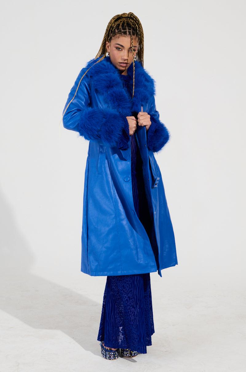 NEW KAYA FUR LINED TRENCH IN BLUE Product Image