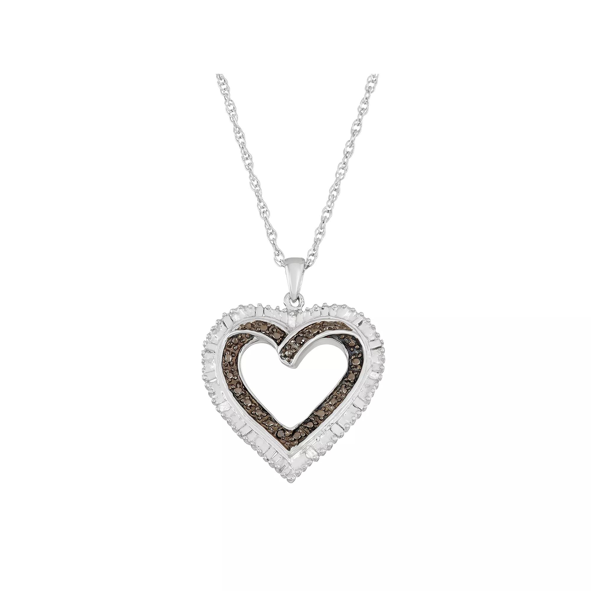 Jewelexcess Sterling Silver Black & White Diamond Accent Heart Pendant Necklace, Women's, Size: 18" Product Image