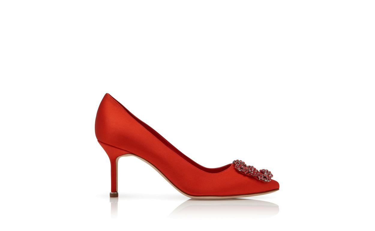 HANGISI RED 70 Red Satin Jewel Buckle Pumps Product Image