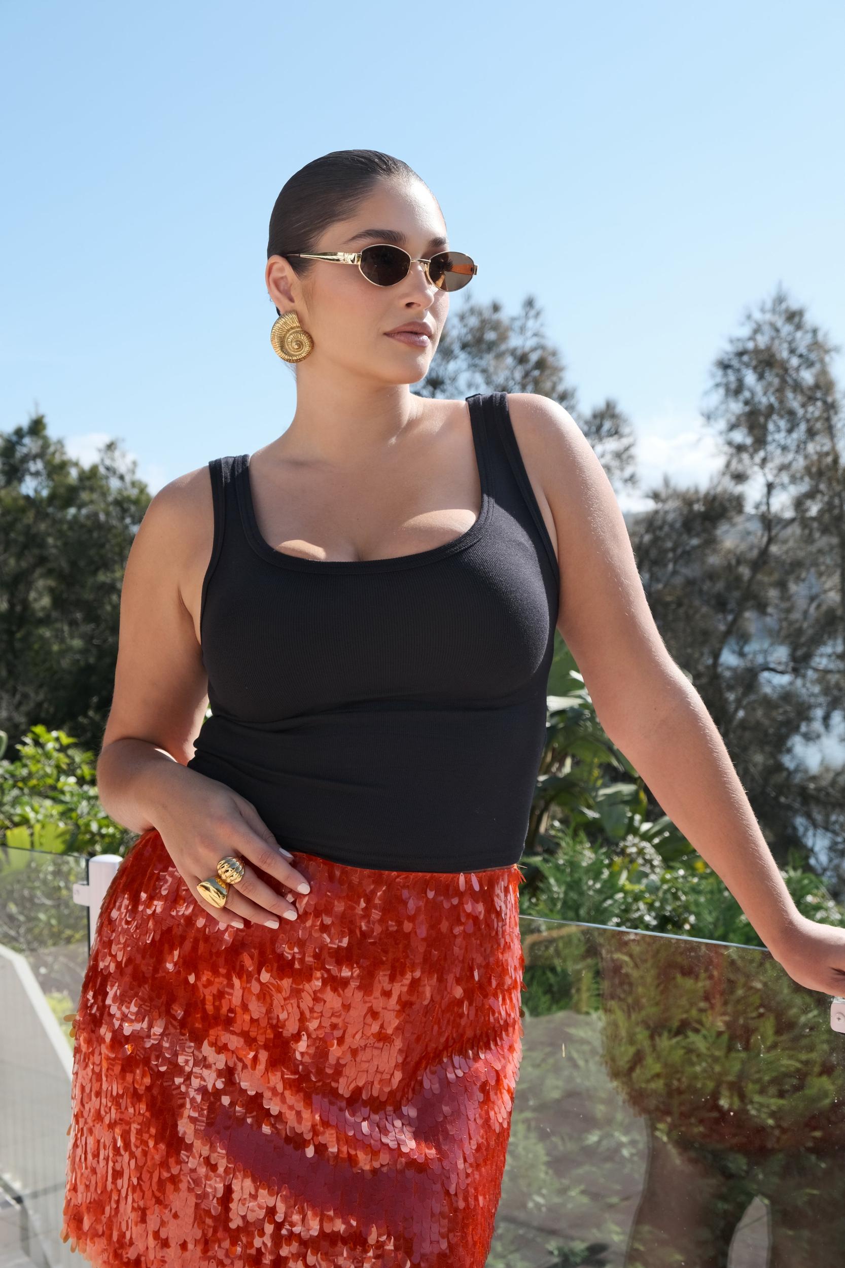 Savannah Sequin Mini Skirt - Firey Orange Product Image