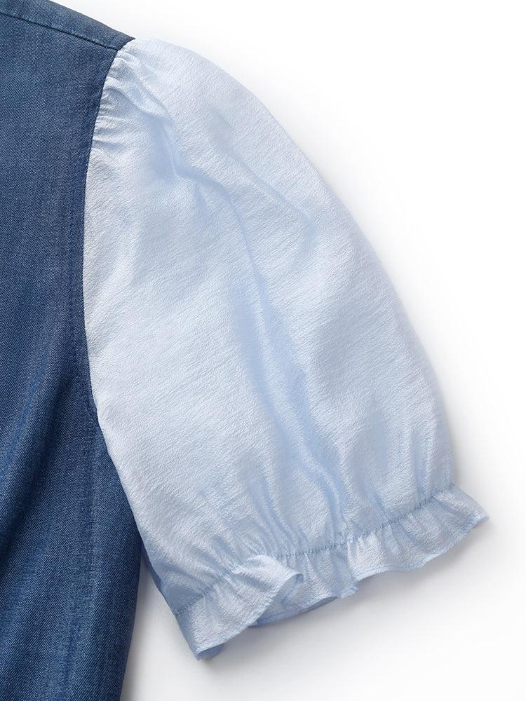 Denim Lyocell Patchwork Crop Jacket And Skirt Two-Piece Set Product Image