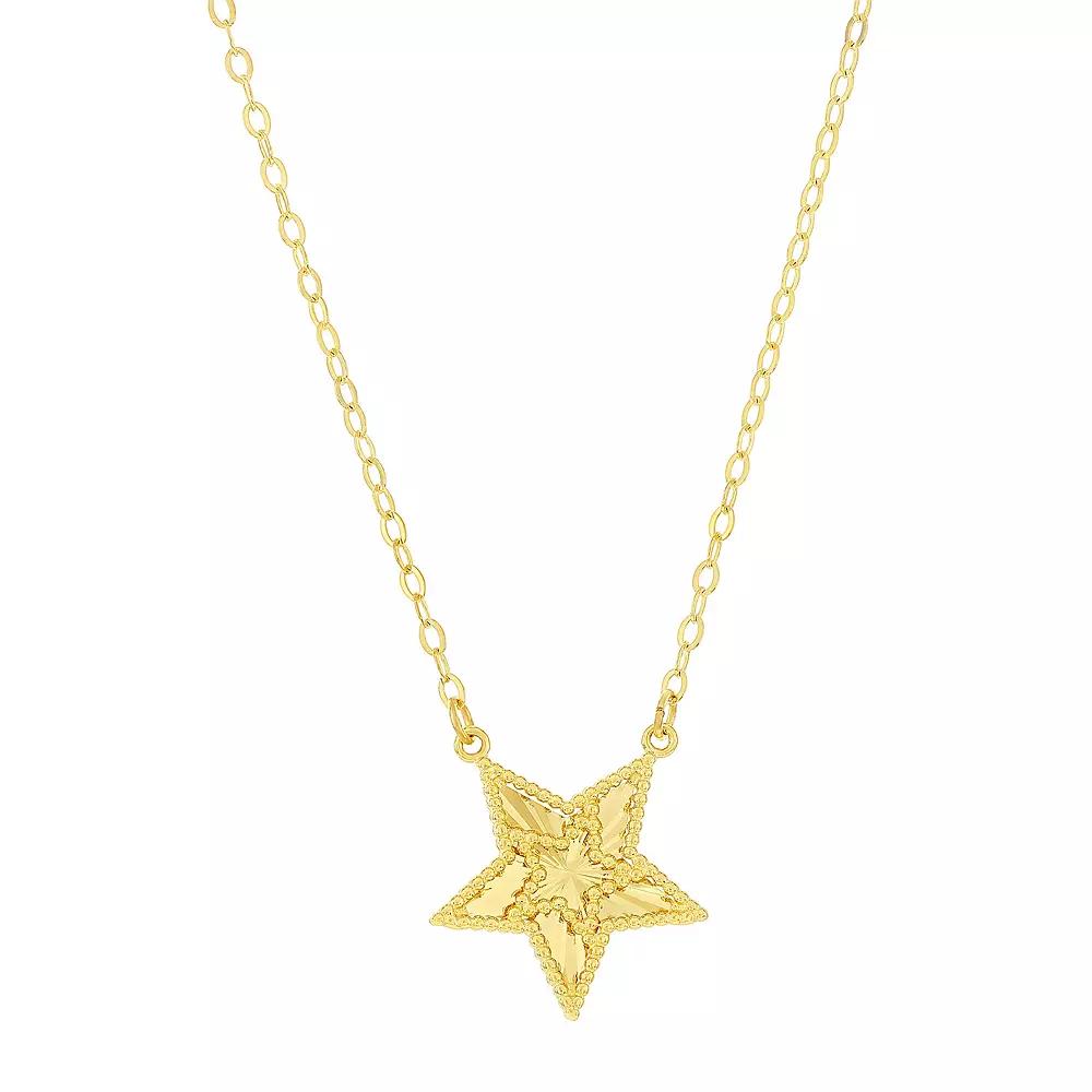 Divine Gold 14k Gold Bead Outline Star Necklace, Women's, Size: 16-18" ADJ Product Image