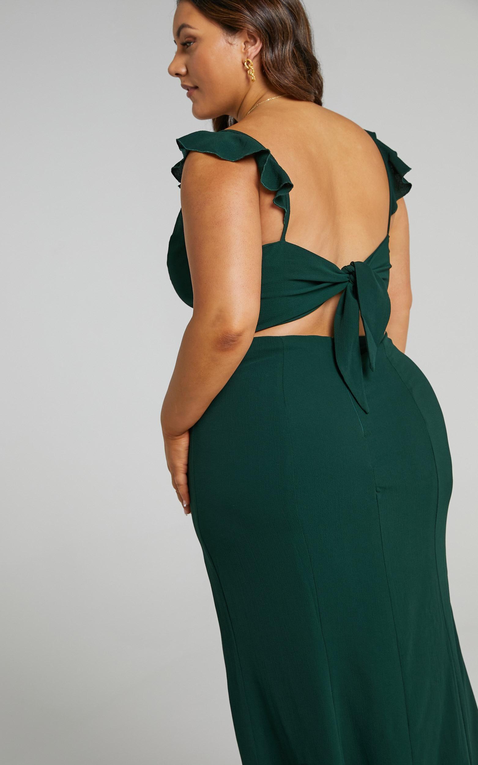 More Than This Maxi Dress - Ruffle Strap Thigh Split Dress in Emerald Product Image
