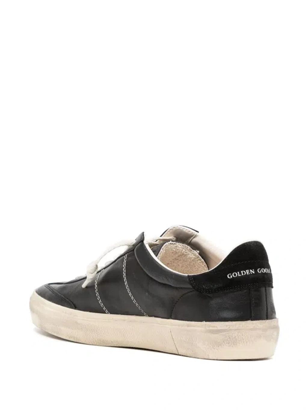 GOLDEN GOOSE Deluxe Brand Vintage-inspired Black Leather Sneakers With Contrasting White Laces Product Image