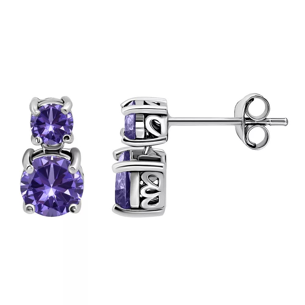 Aleure Precioso Sterling Silver Graduated Gemstone Drop Earrings, Women's, Silver Tone Purple Product Image