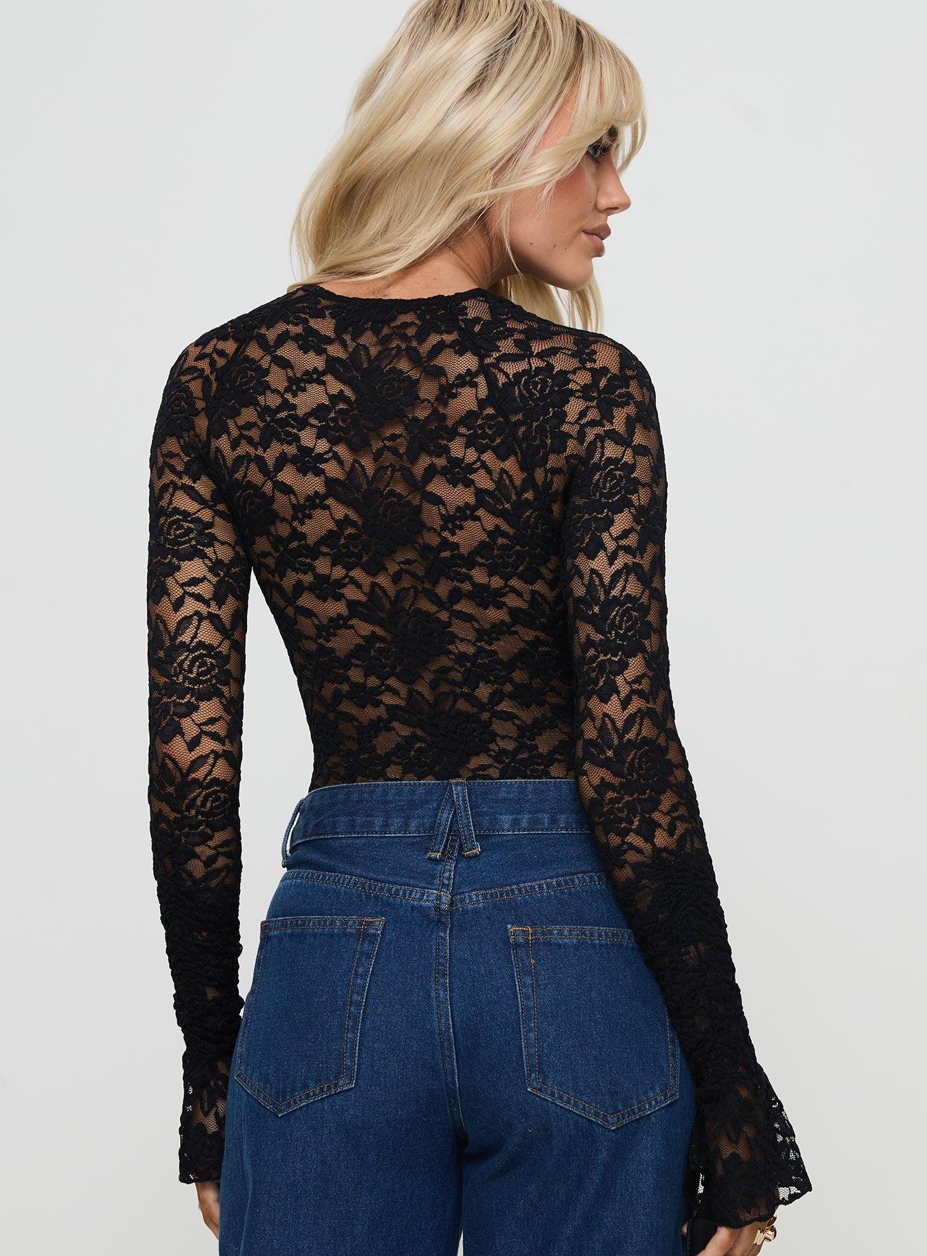 Giallo Long Sleeve Bodysuit Black Product Image