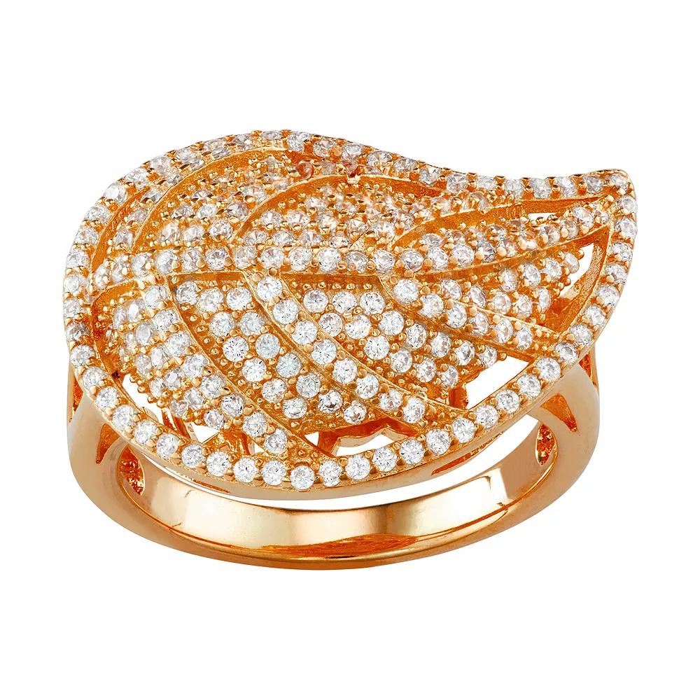 Designs by Gioelli Sterling Silver Cubic Zirconia Leaf Ring, Womens 14k Gold Plated Product Image