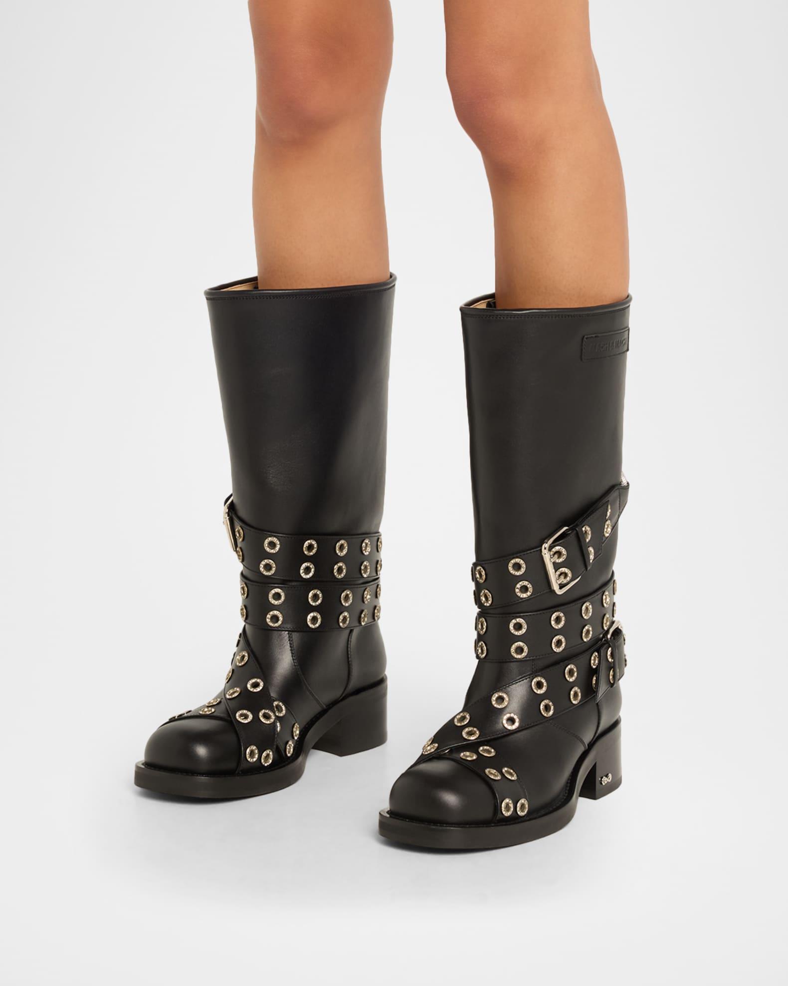 Buckle Belt Leather Combat Boots Product Image