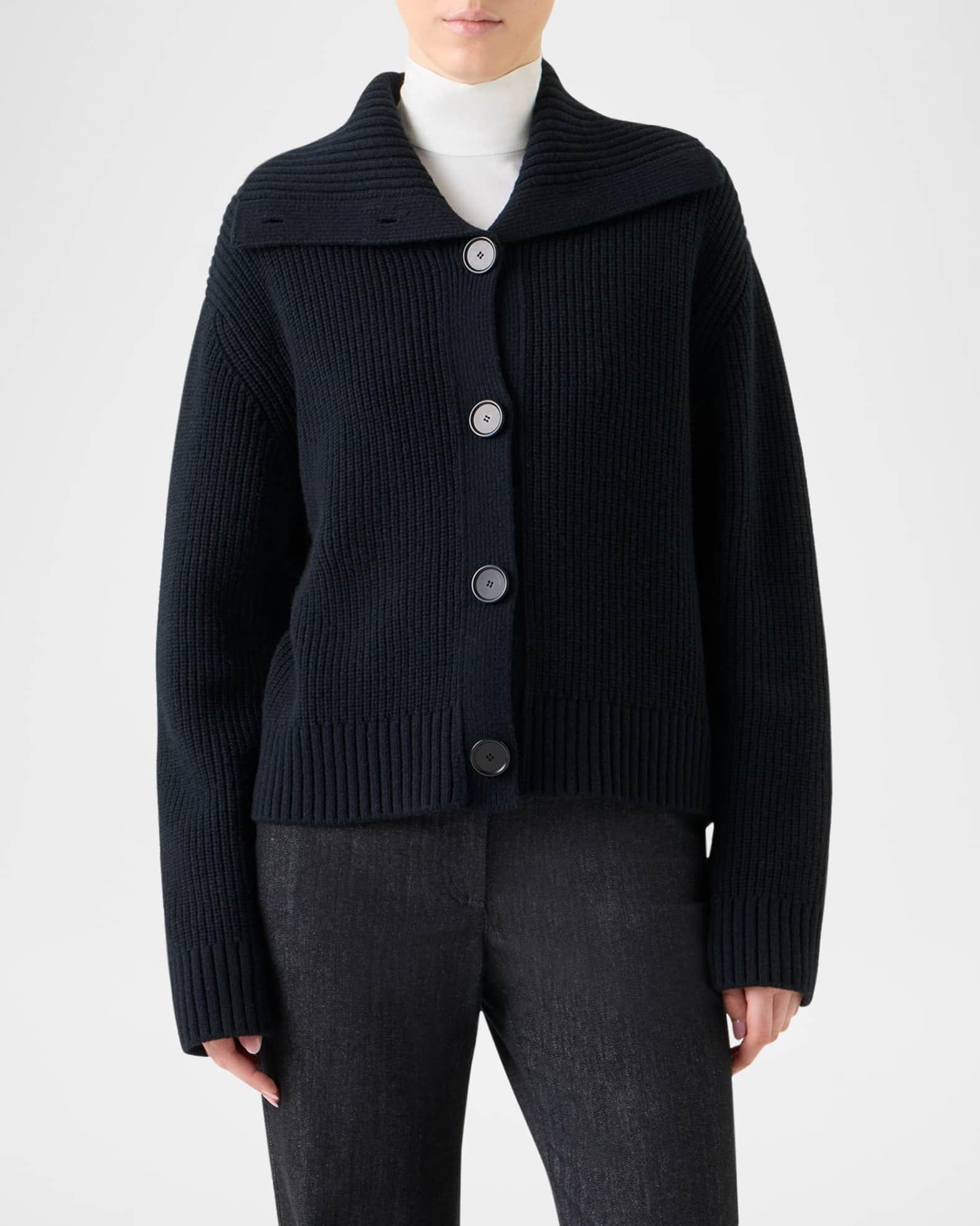 Cashmere-Wool Chunky Knit Collared Boxy Cardigan Product Image