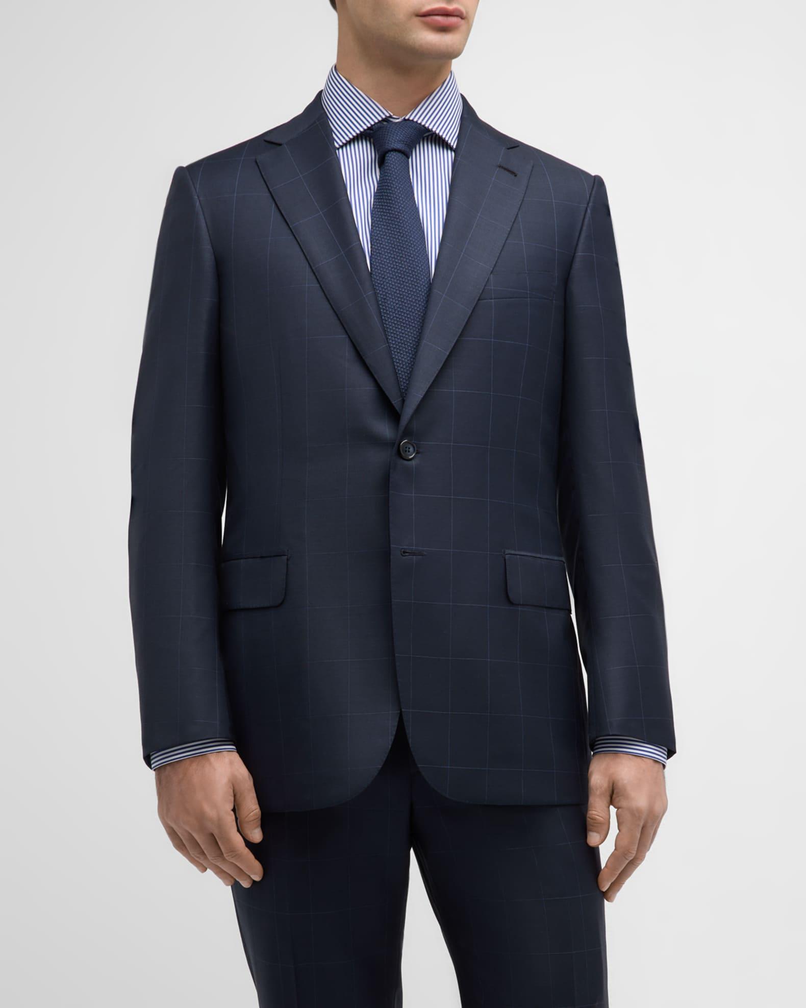 Men's Windowpane Wool-Silk Suit Product Image