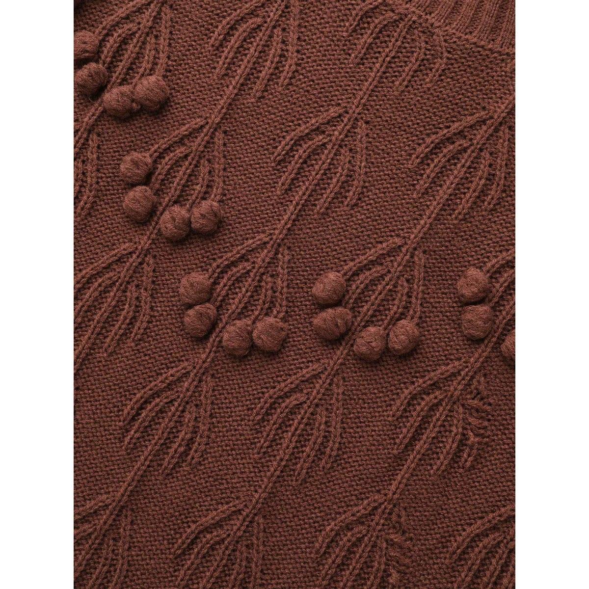 Plus Size Crochet Floral Drop Shoulder Sleeve Pullover DarkBrown Women Casual Long Sleeve Round Neck Everyday Pullovers BloomChic 10/M Product Image