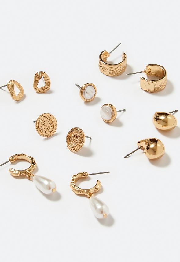 6-Pair Gia Mixed Stud and Hoop Earrings With Pearl Detail Product Image