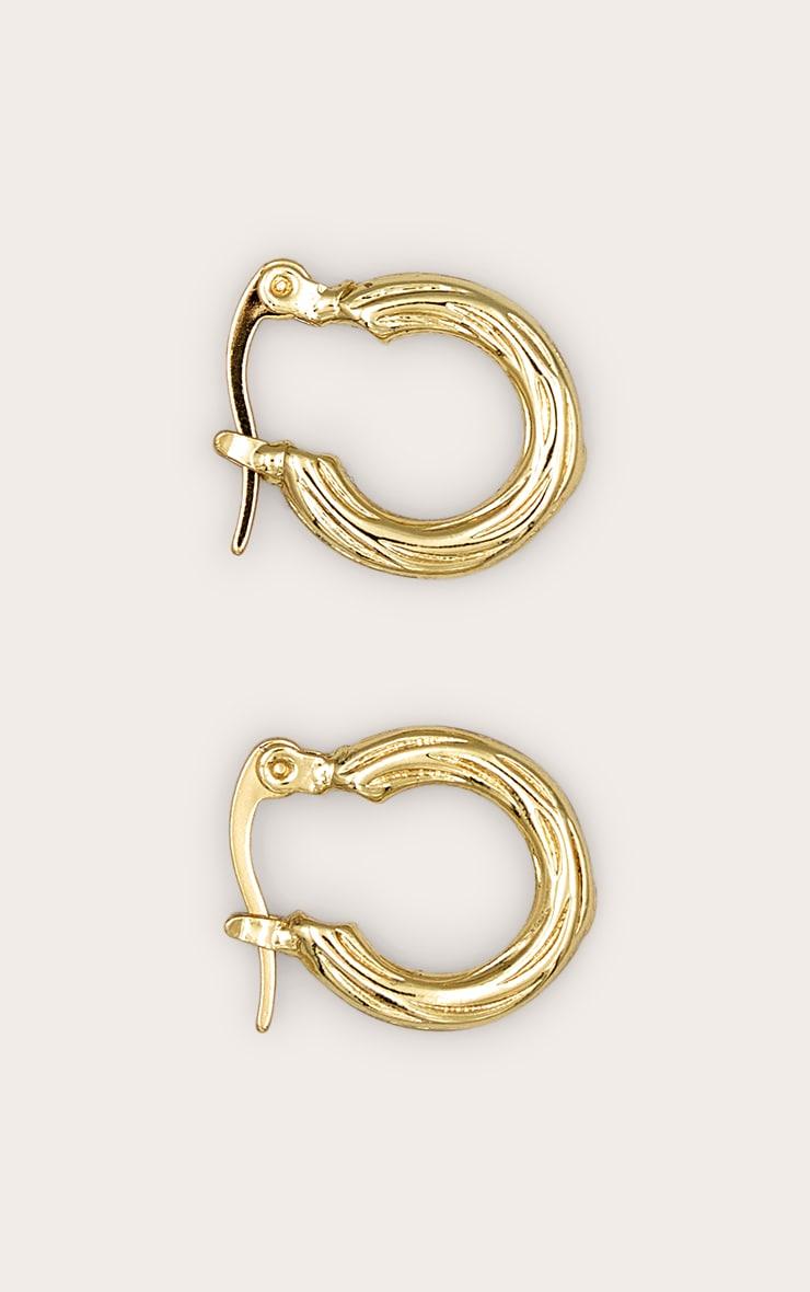 Real Gold Plated Mini Twist Detail Thin Hoop Earrings Product Image