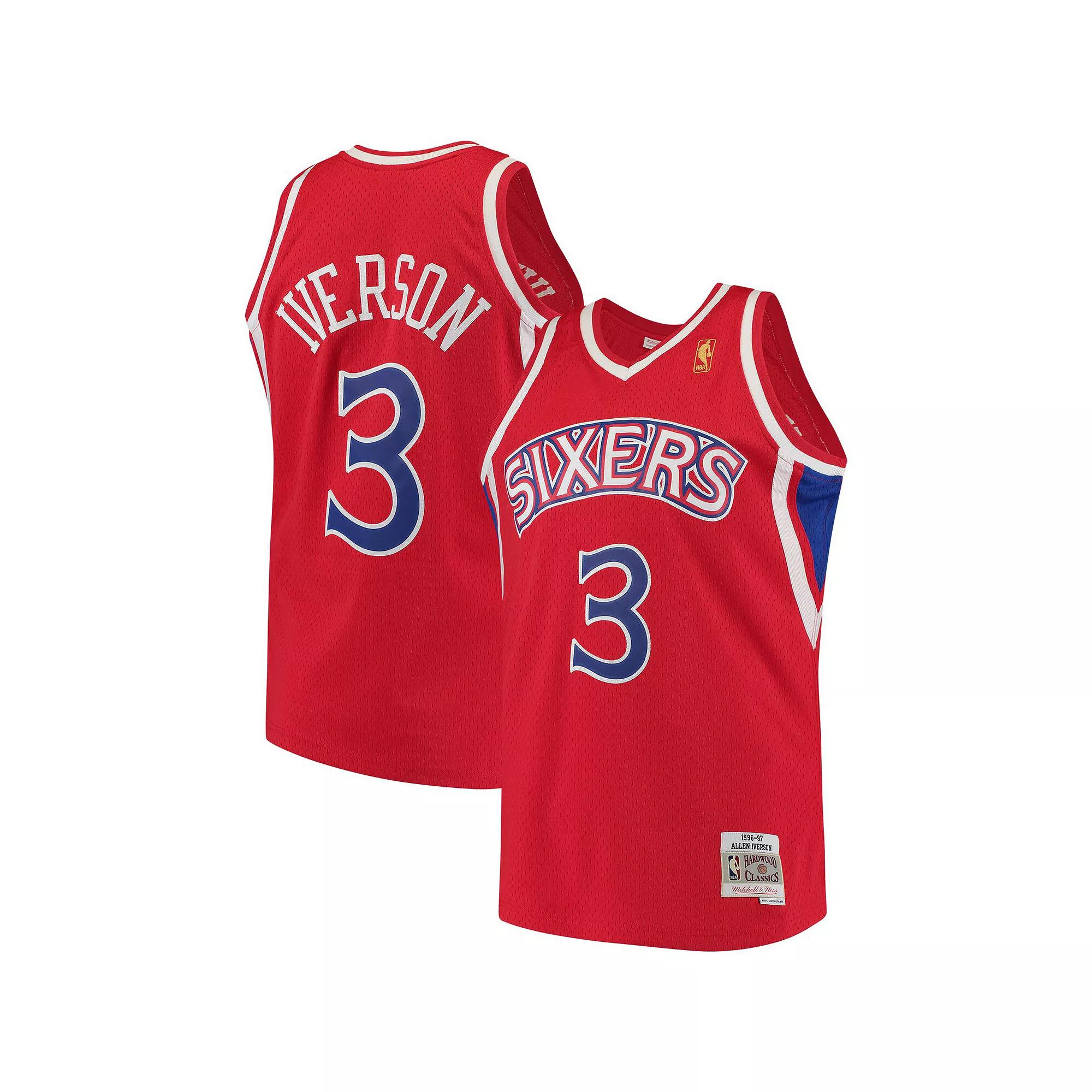 Men's Mitchell & Ness Allen Iverson Red Philadelphia 76ers 1996/97 Hardwood Classics Swingman Jersey,  Product Image