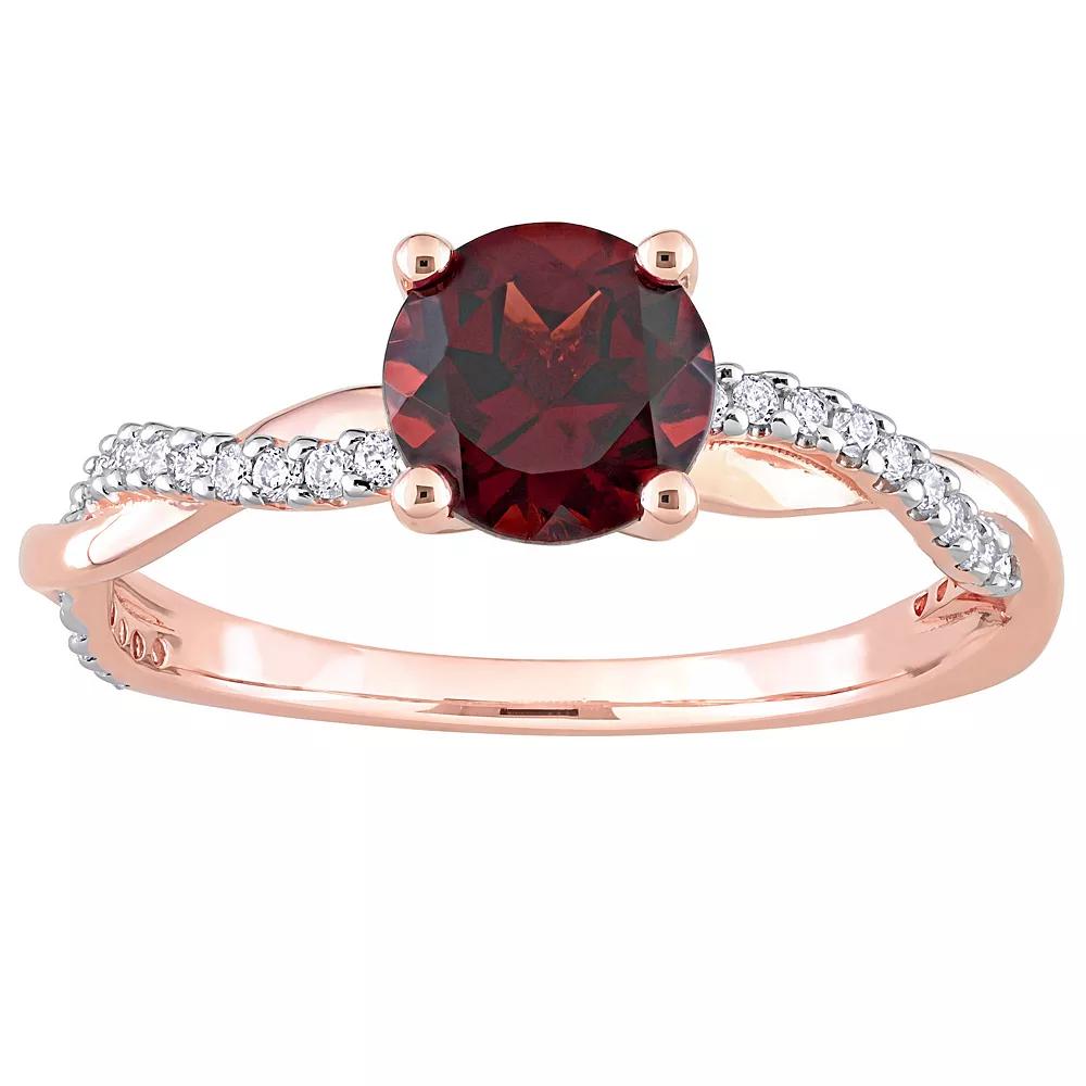 Stella Grace 14k Rose Gold Garnet & 1/6 Carat T.W. Diamond Crossover Engagement Ring, Women's,  Product Image