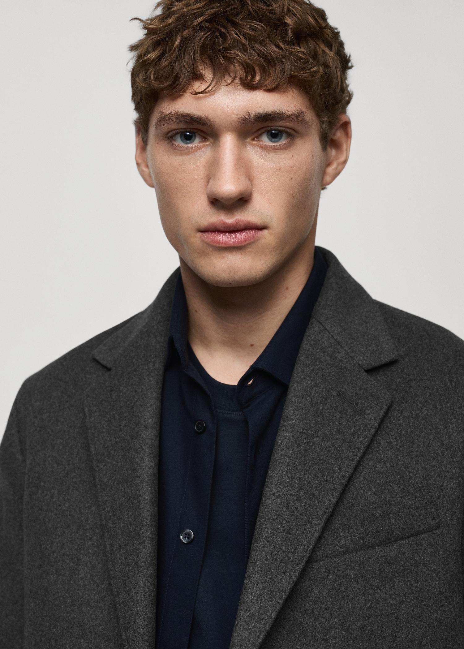 Long recycled wool coat - Men | MANGO USA Product Image