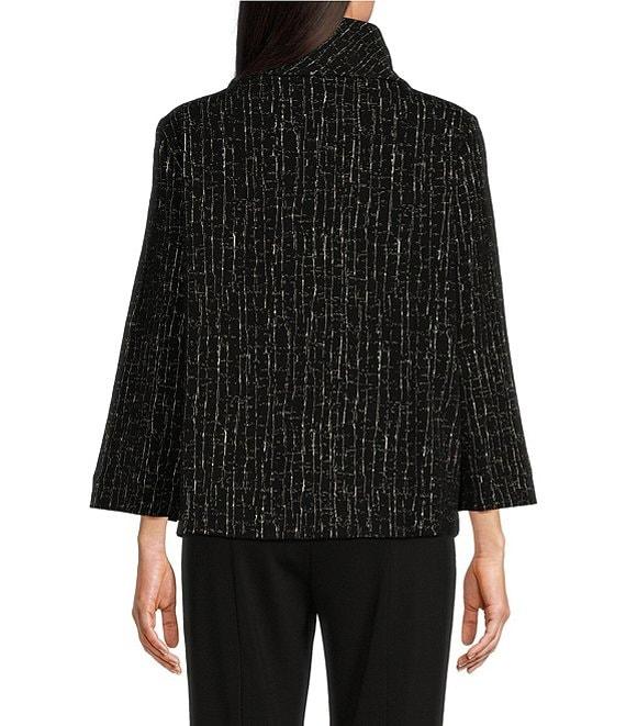 Ali Miles Knit Stretch Jacquard Collared 3/4 Sleeve Jacket Product Image