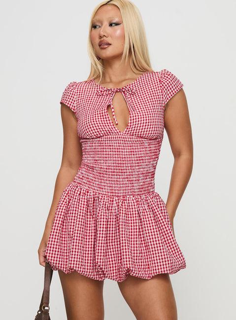 Ladybug Gingham Mini Dress Red Product Image