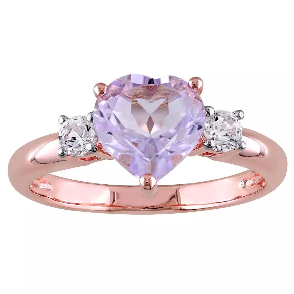 Stella Grace 18k Rose Gold Over Silver Rose de France Amethyst & Lab Created White Sapphire Heart Ring, Women's,  Product Image