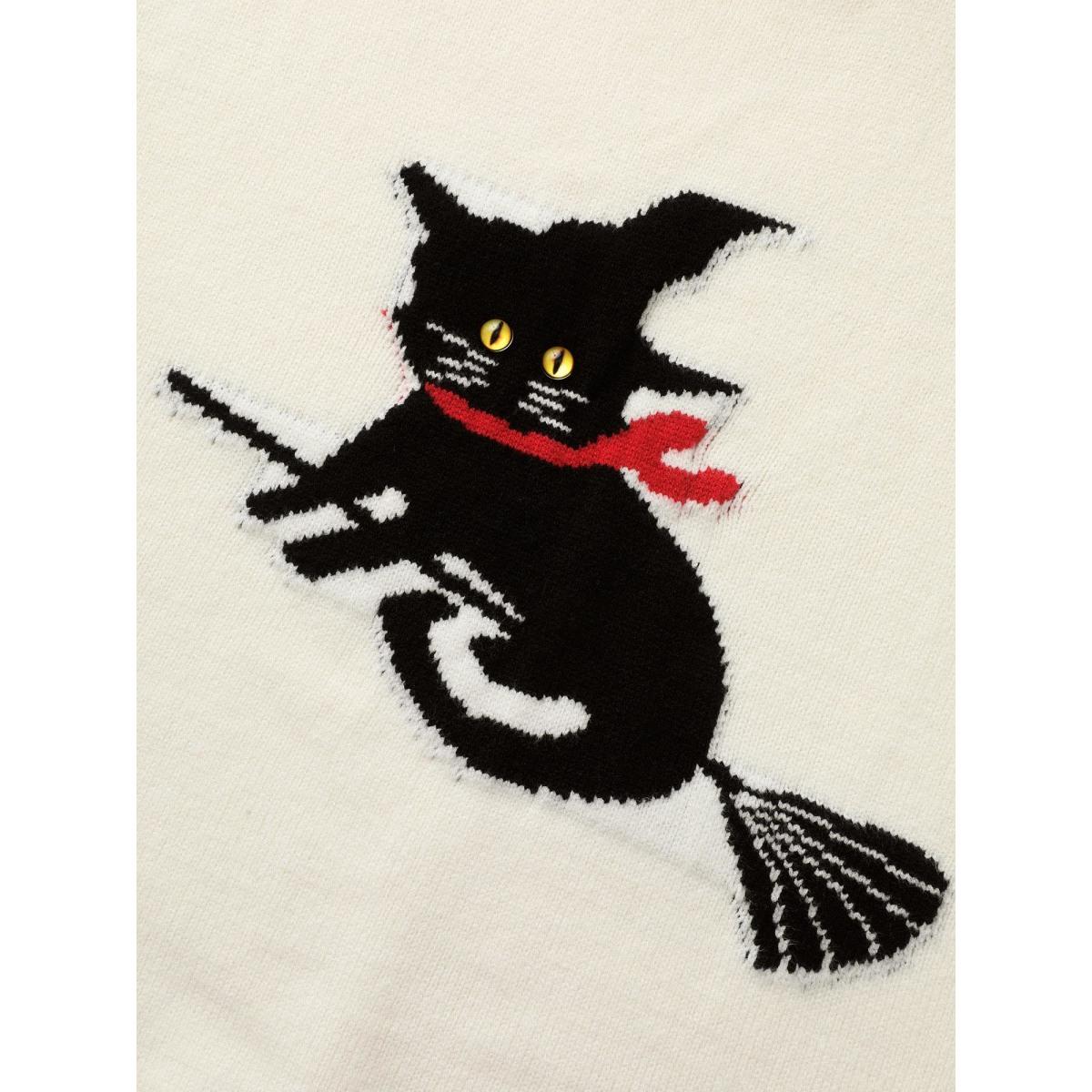 Plus Size Supersoft Essentials Bewitched Cat Crew Neck Pullover Ivory Women Casual Long Sleeve Round Neck Everyday Pullovers BloomChic 30/6X Product Image