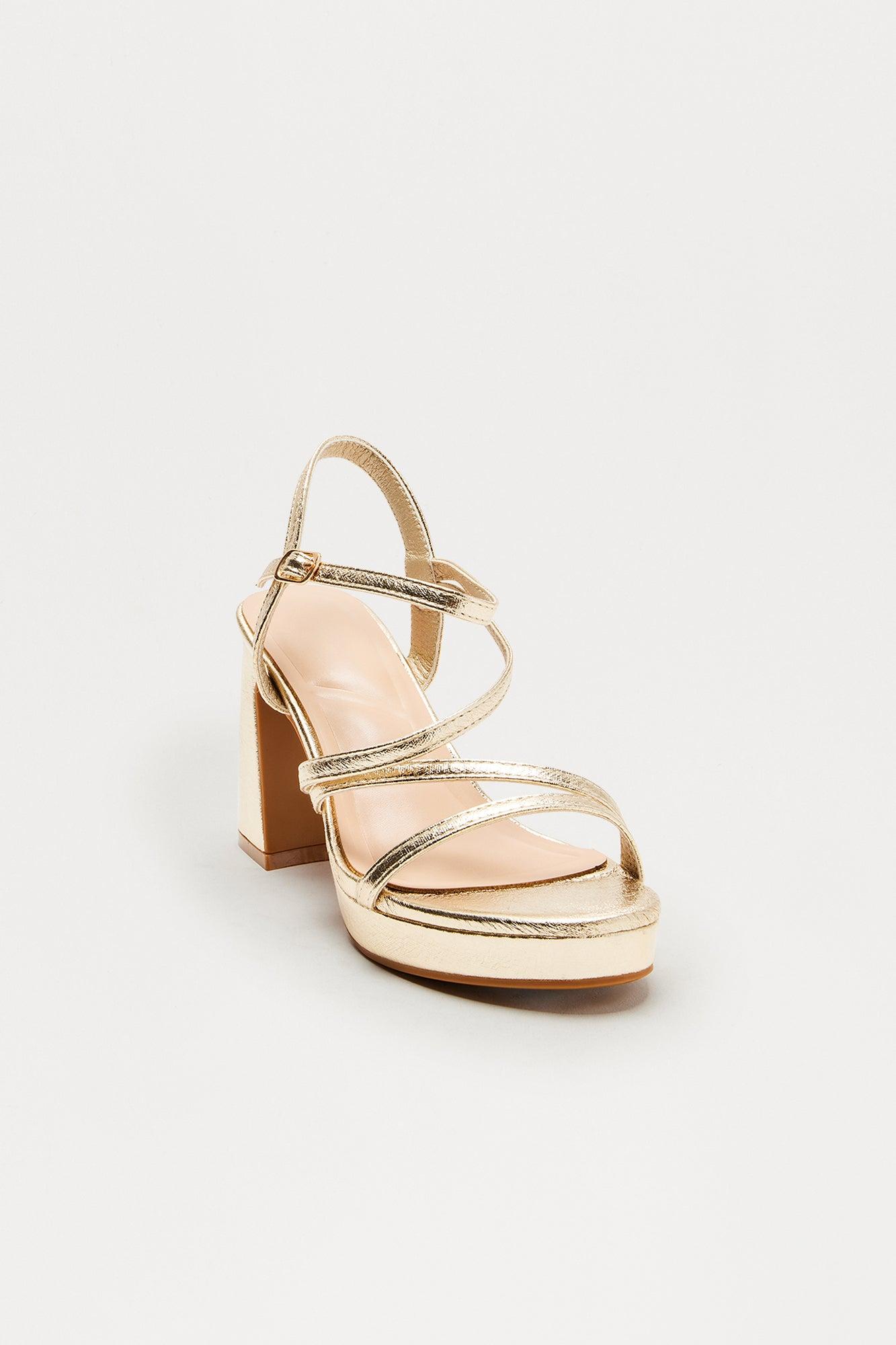 Adriel Faux Leather Ankle Strap Heels - Gold Product Image