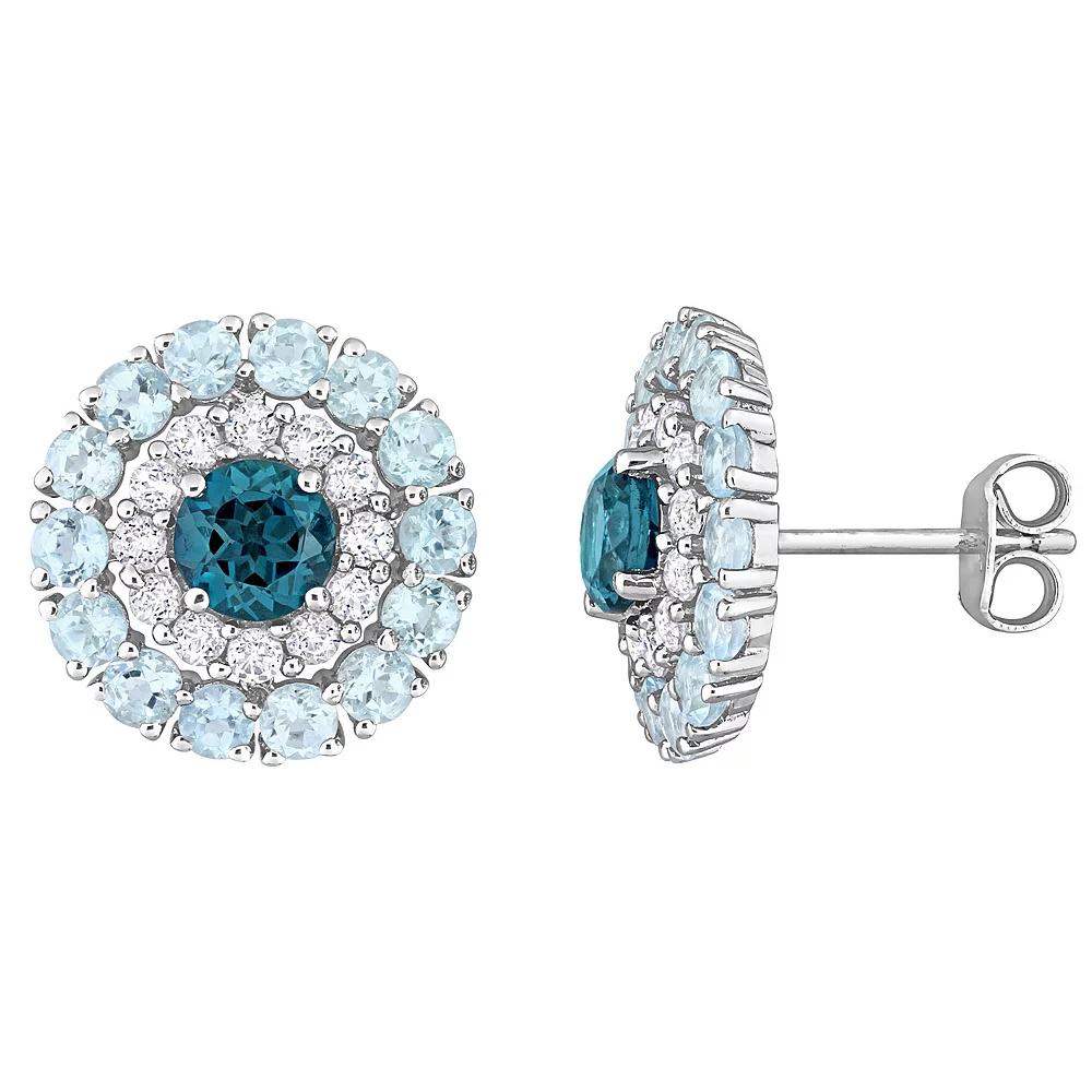 Stella Grace Sterling Silver Blue Topaz & White Topaz Double Halo Stud Earrings, Women's Product Image