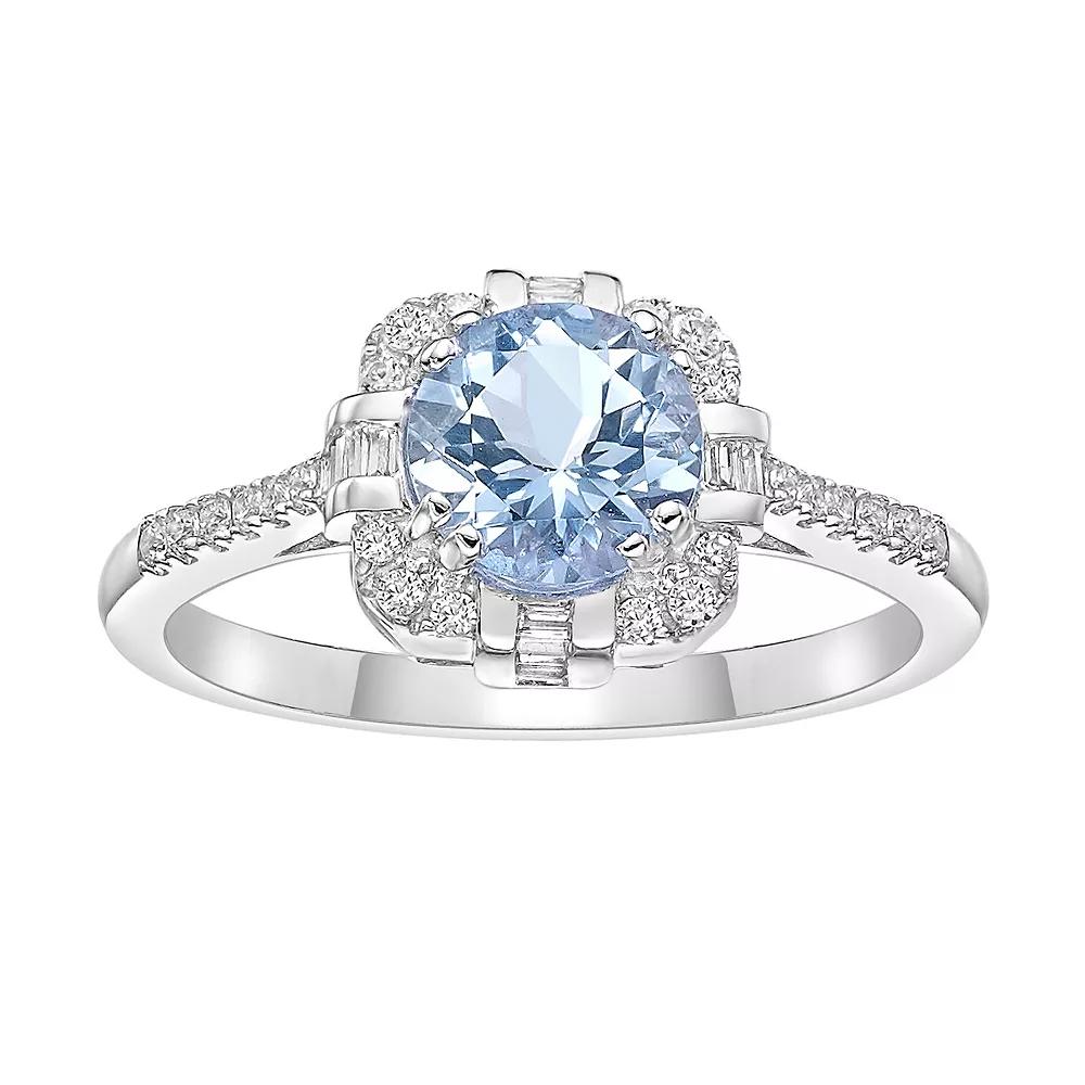 Gemminded 10k White Gold, Aquamarine & 1/4 Carat T.W. Diamond Ring, Women's, Size: 7 Product Image