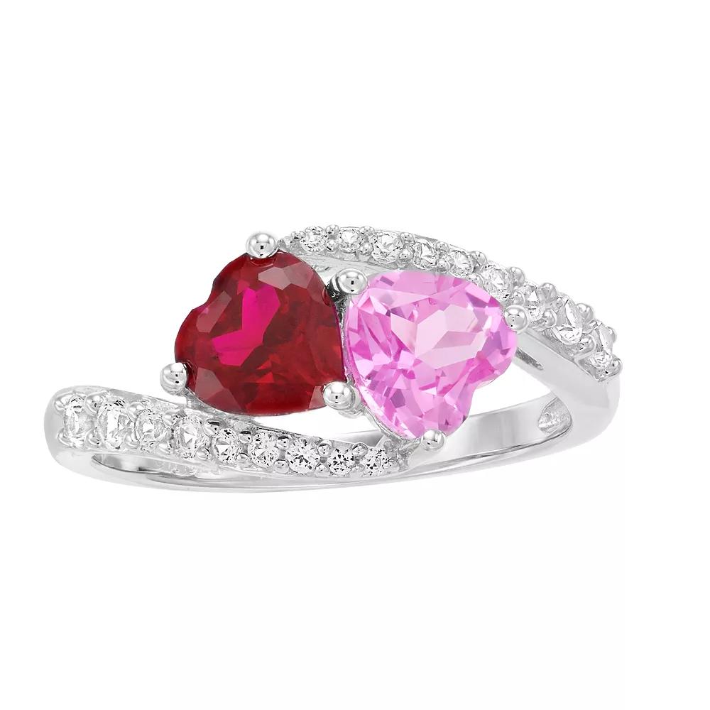 LeRose by Lexi and Rose Sterling Silver Lab-Created Ruby & Lab-Created Pink Sapphire Heart Ring, Women's,  Product Image