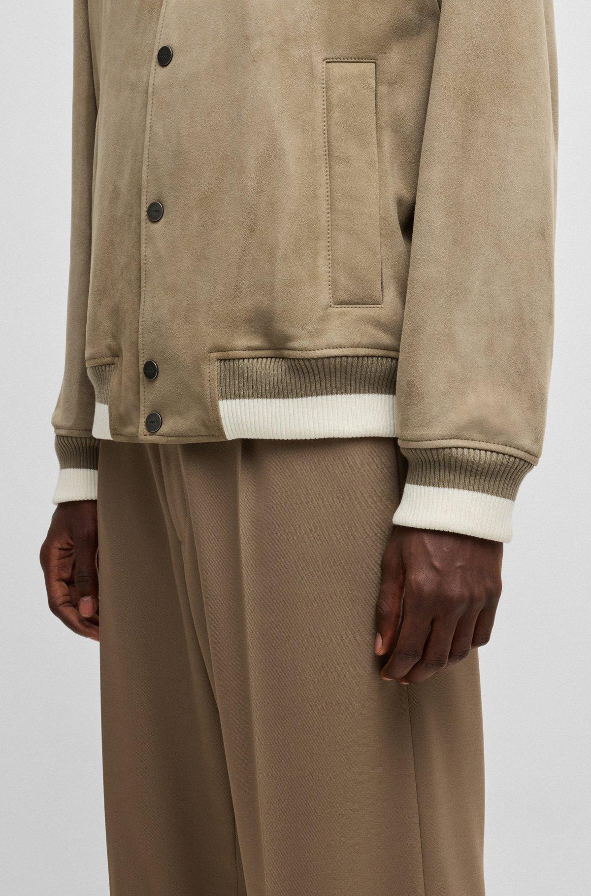Ribbed-trim bomber jacket in suede Product Image