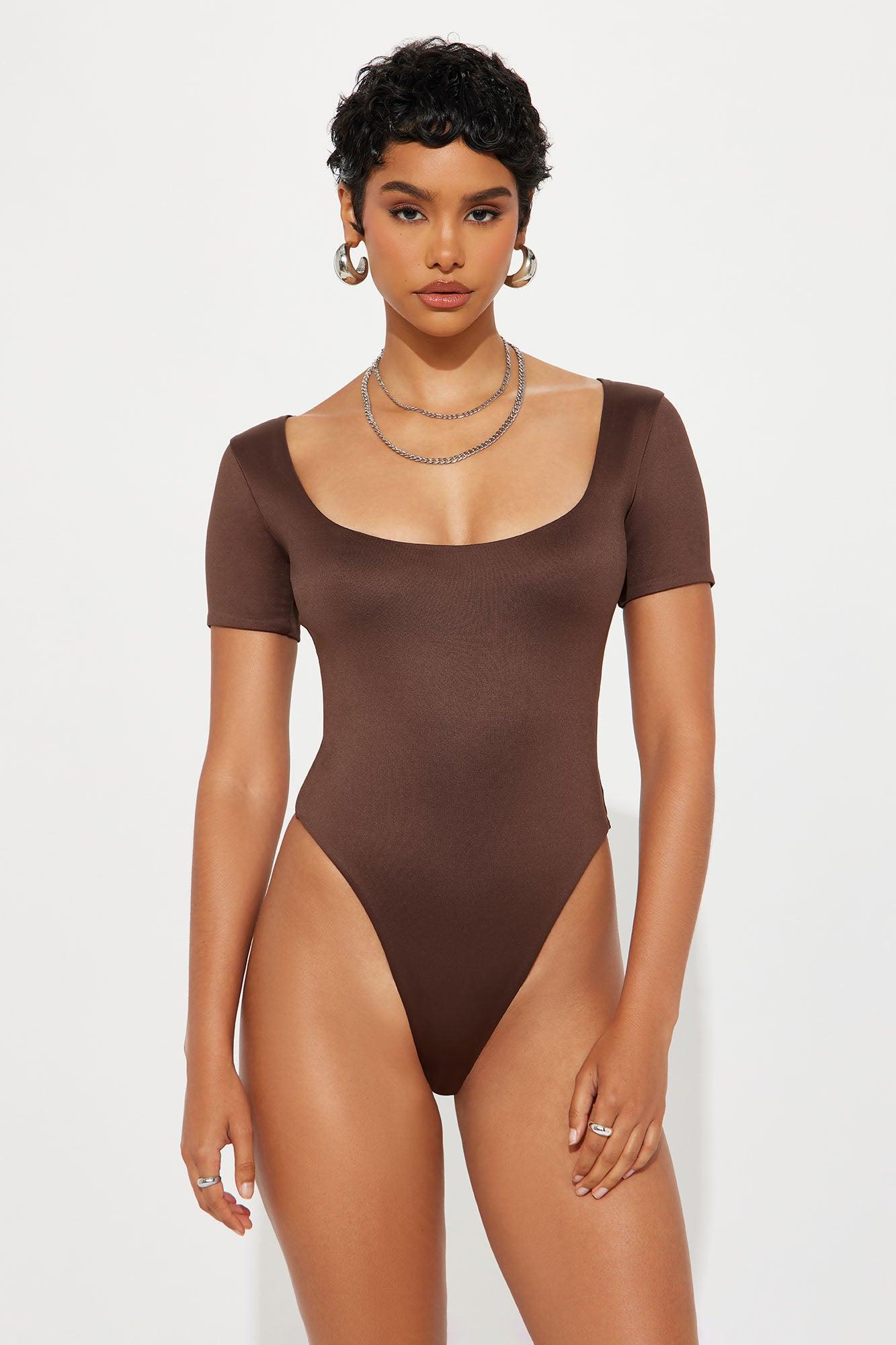 Contour Double Lined Short Sleeve Scoop Neck Bodysuit - Chocolate Female Product Image