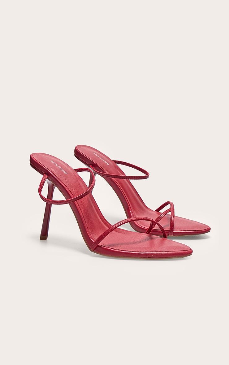 Burgundy PU Round Toe Triple Strap High Stiletto Heeled Mules Product Image