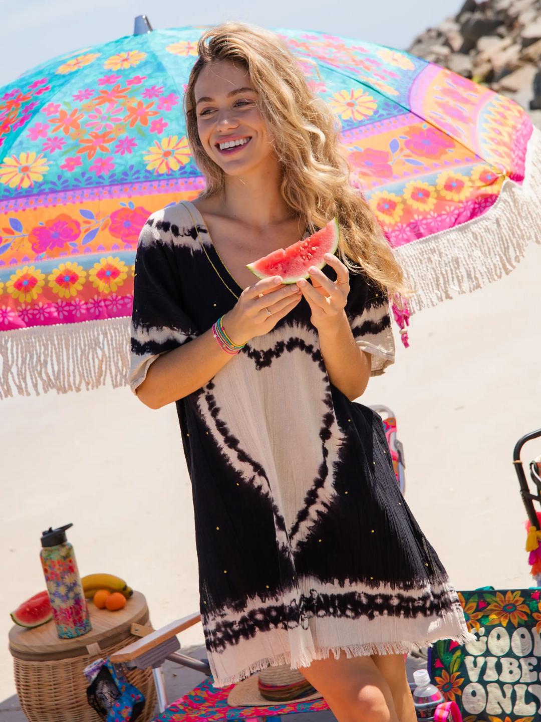 Sayulita Cotton Kaftan - Black Product Image