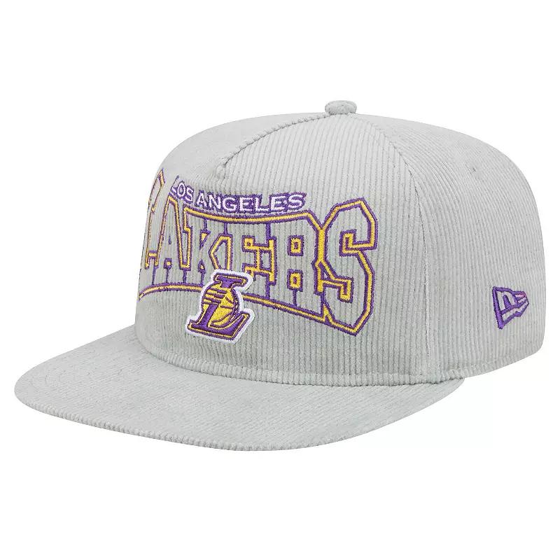 Men's New Era Gray Los Angeles Lakers Throwback Corduroy Golfer Snapback Hat, Grey Product Image