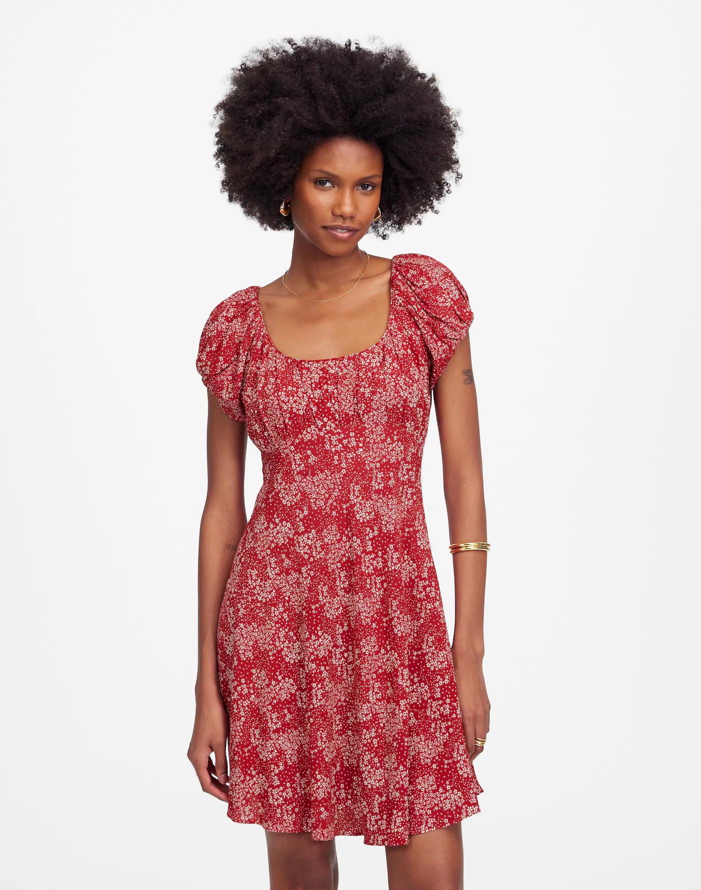 Ruched Scoopneck Mini Dress in Floral Product Image