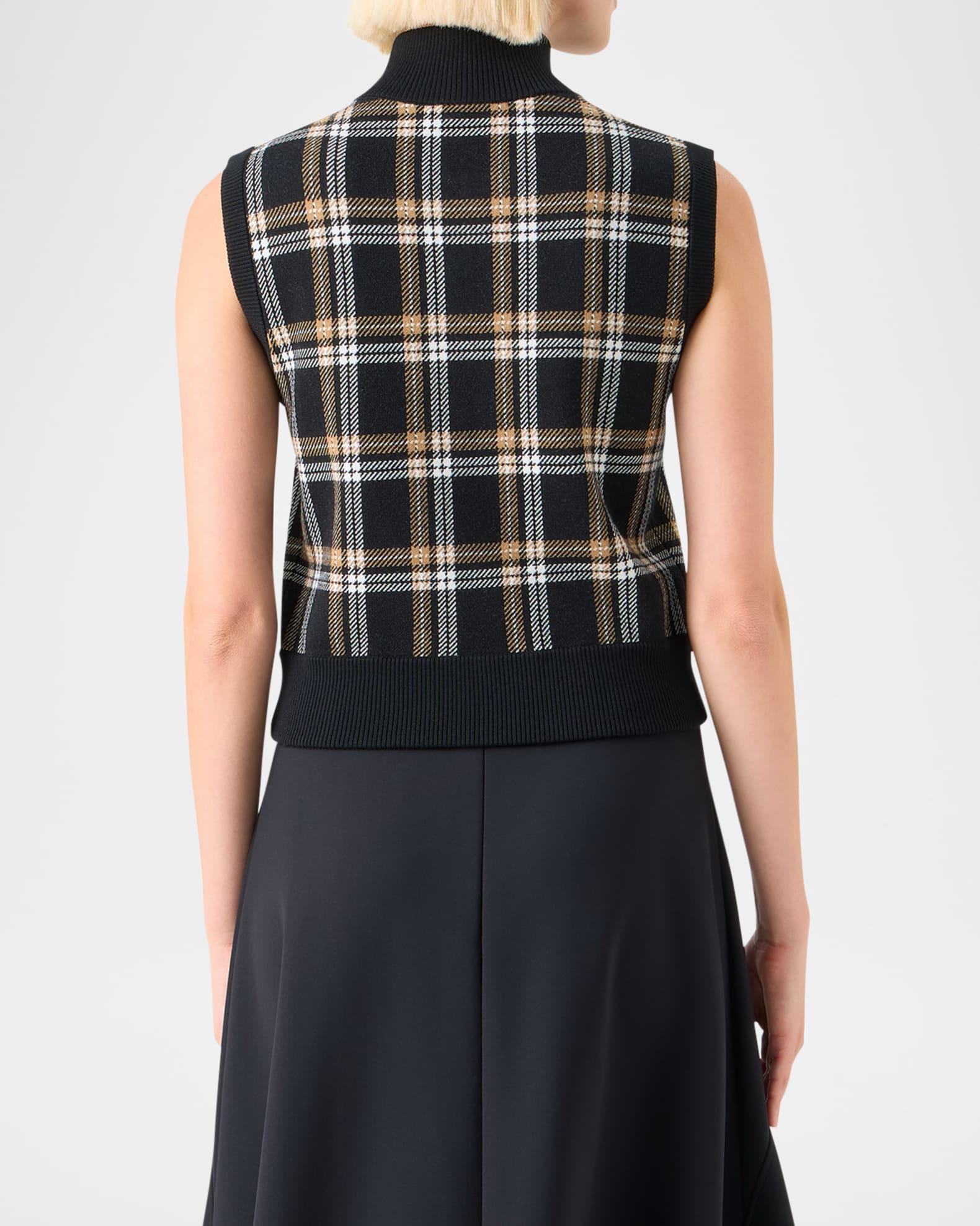 Plaid Jacquard Sleeveless Zip Sweater Product Image