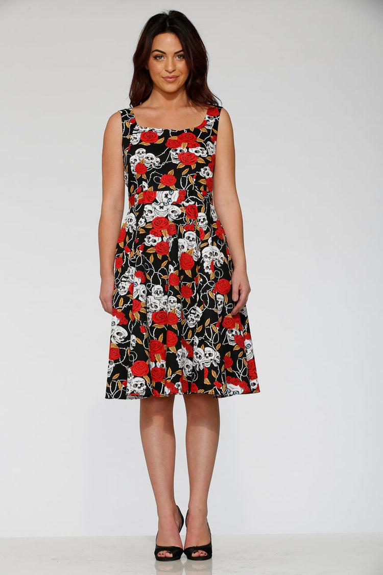 Black & Red Rose Skulls Swing Dress Product Image