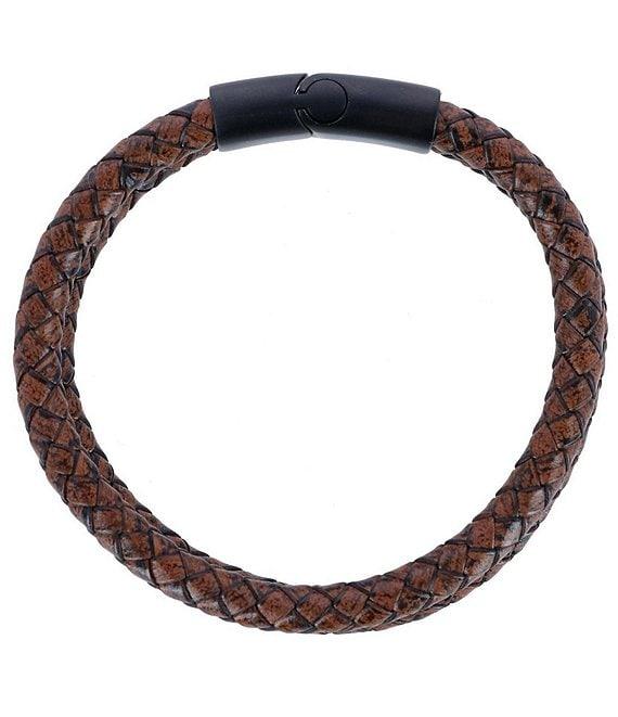 Trafalgar Simple 2 Band Braided Secure Clasp Leather Bracelet Product Image