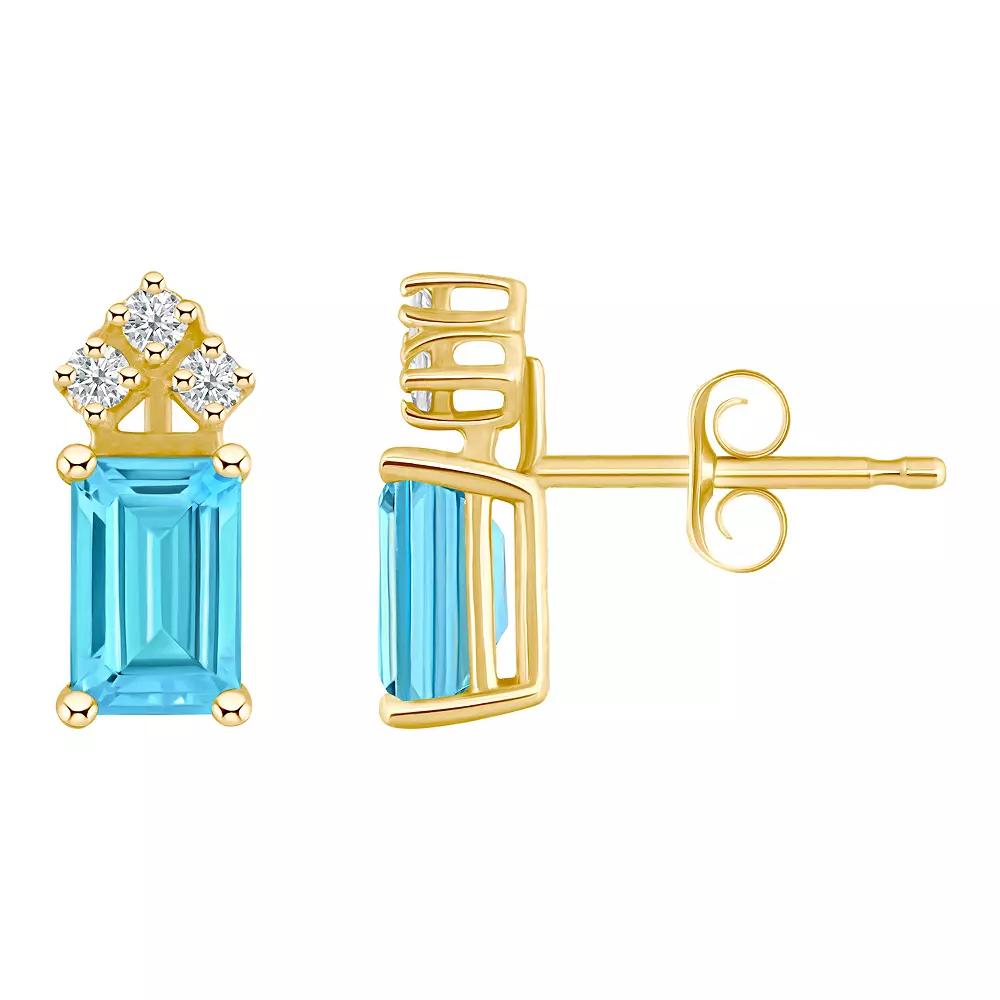 Celebration Gems 14k Gold Emerald Cut Tanzanite & 1/8 Carat T.W. Diamond Stud Earrings, Women's Product Image