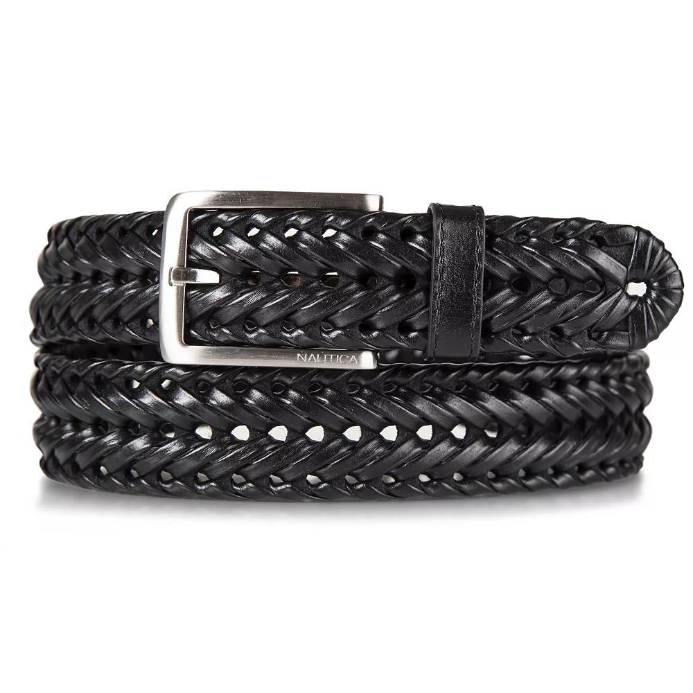 Men's Nautica Woven Leather Belt, Size: Medium, Black Product Image