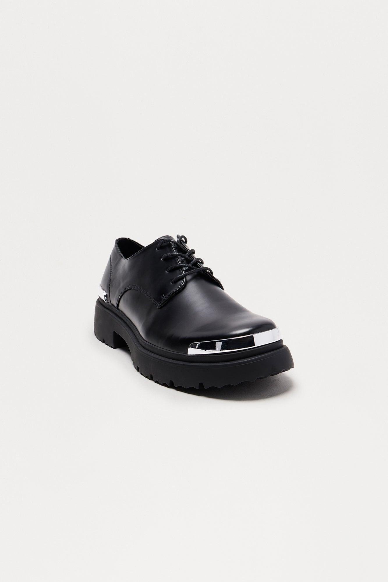Metallic Detail Chunky Lace Up Shoes - Black Product Image