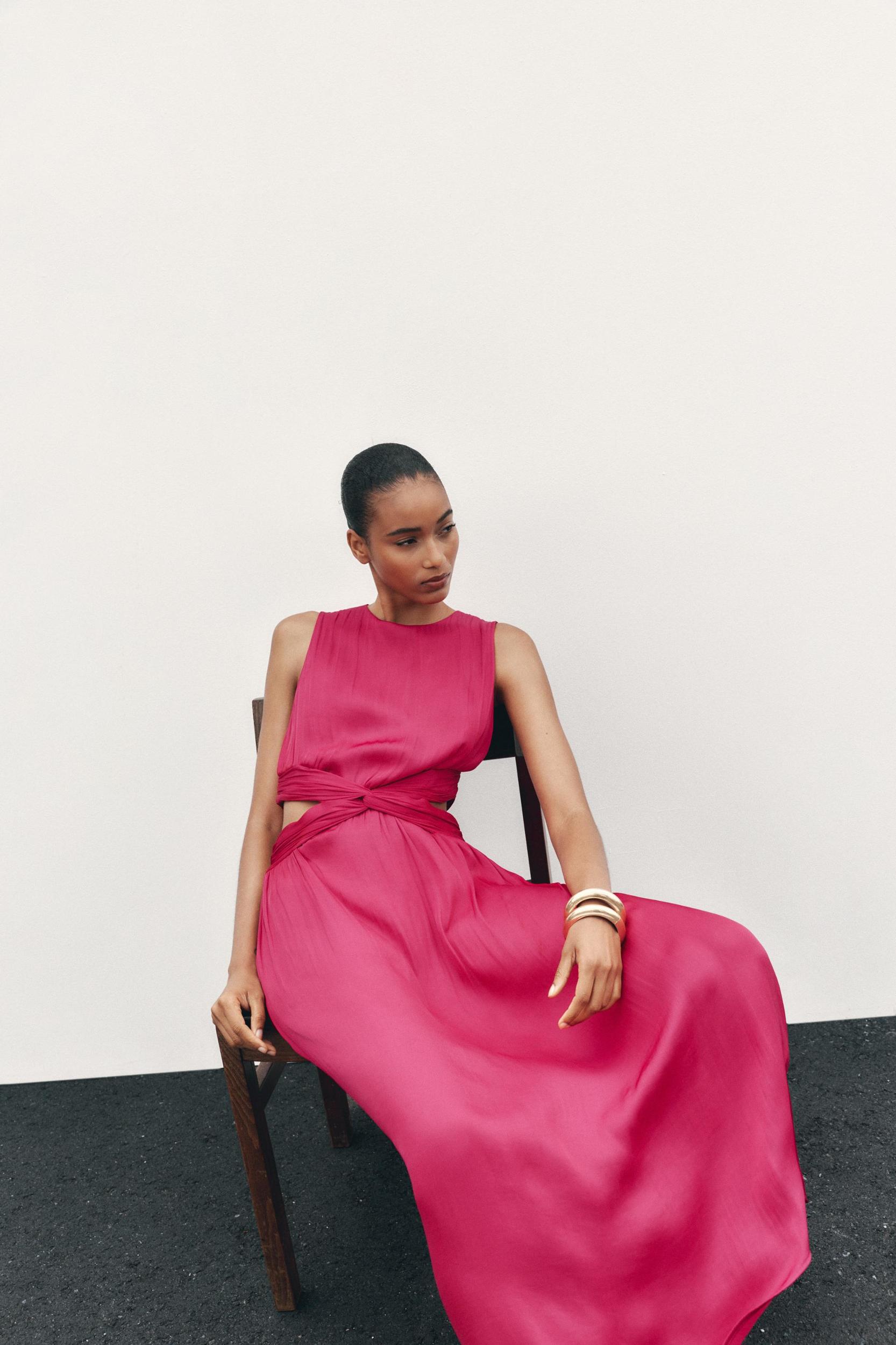 SATIN EFFECT CUT OUT MIDI DRESS Product Image