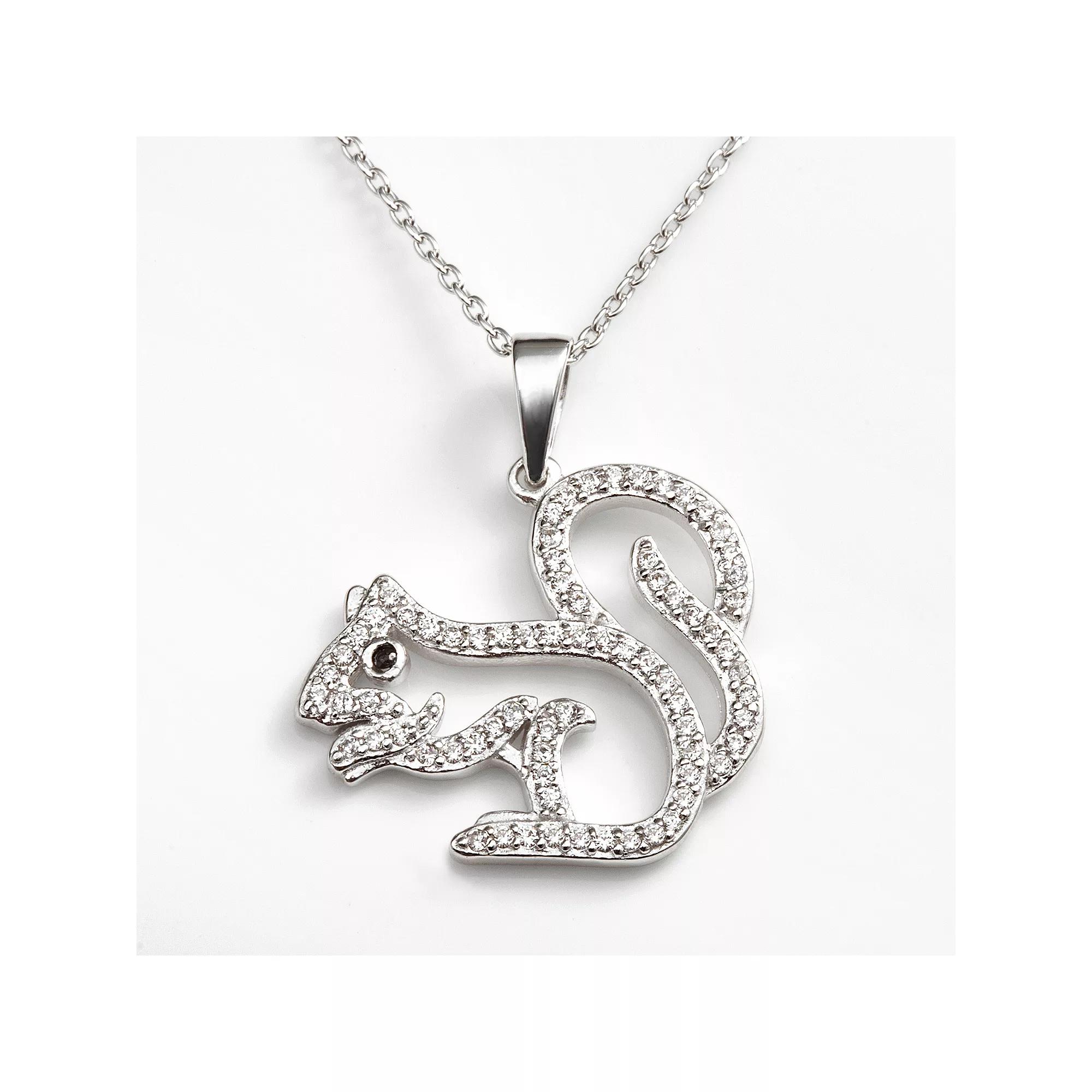 Sophie Miller Sterling Silver Black & White Cubic Zirconia Squirrel Pendant, Womens Product Image