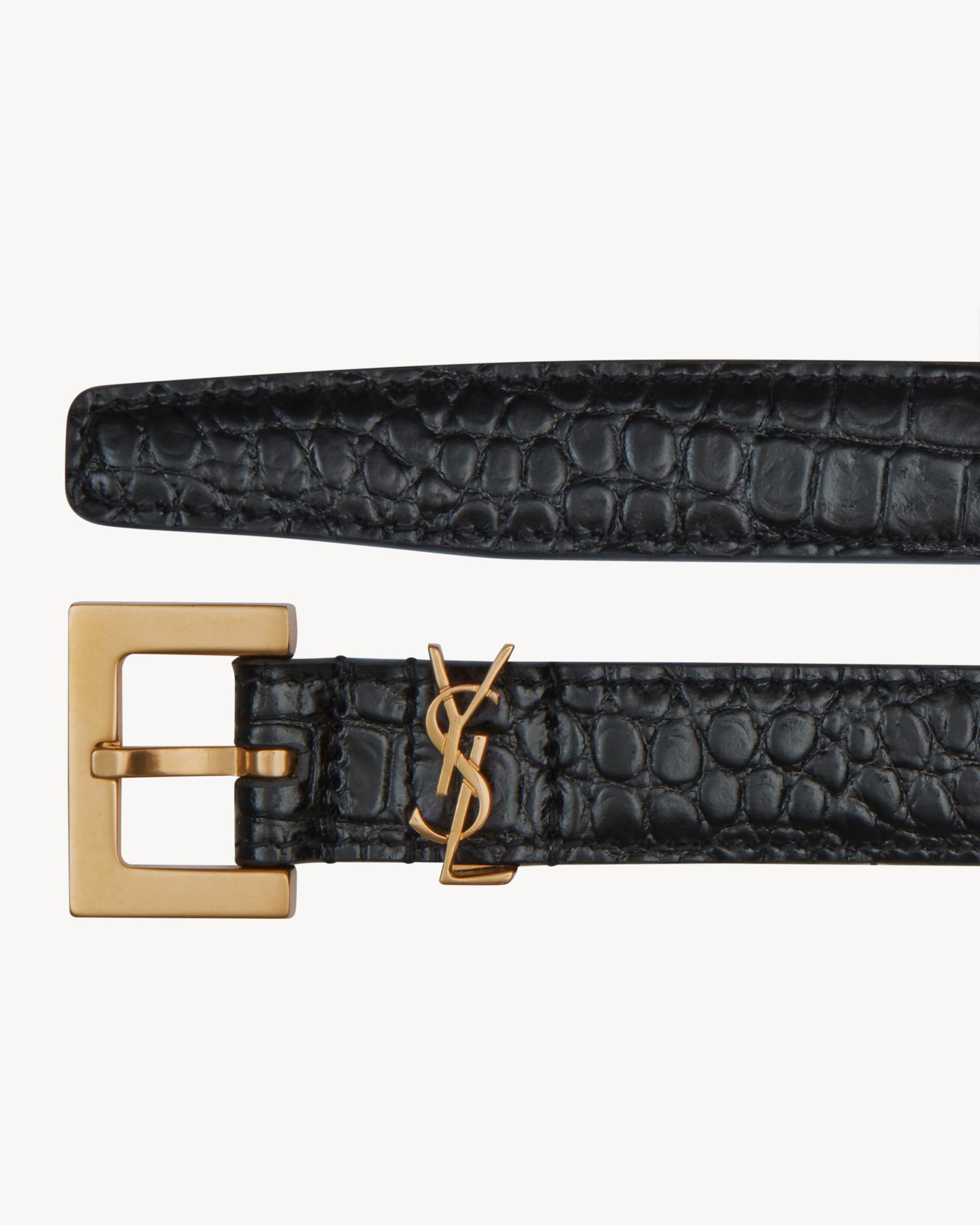 CASSANDRE THIN belt with square buckle in CROCODILE-EMBOSSED leather Product Image