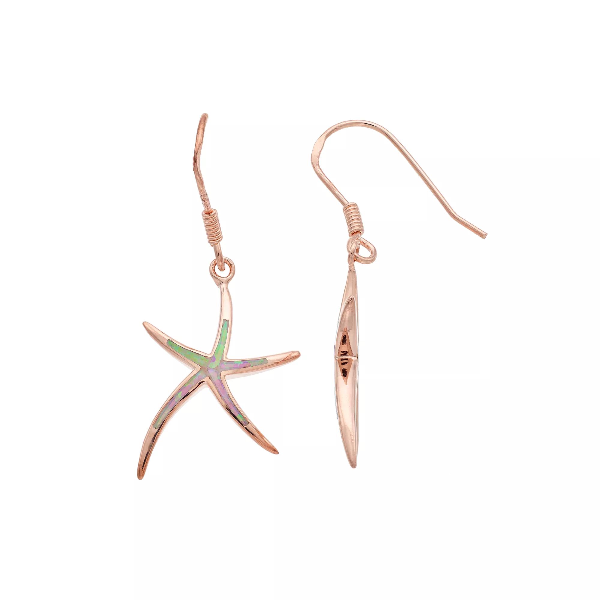 14k Rose Gold Over Silver Lab-Created Pink Opal Starfish Drop Earrings, Women's, Pink Tone Product Image
