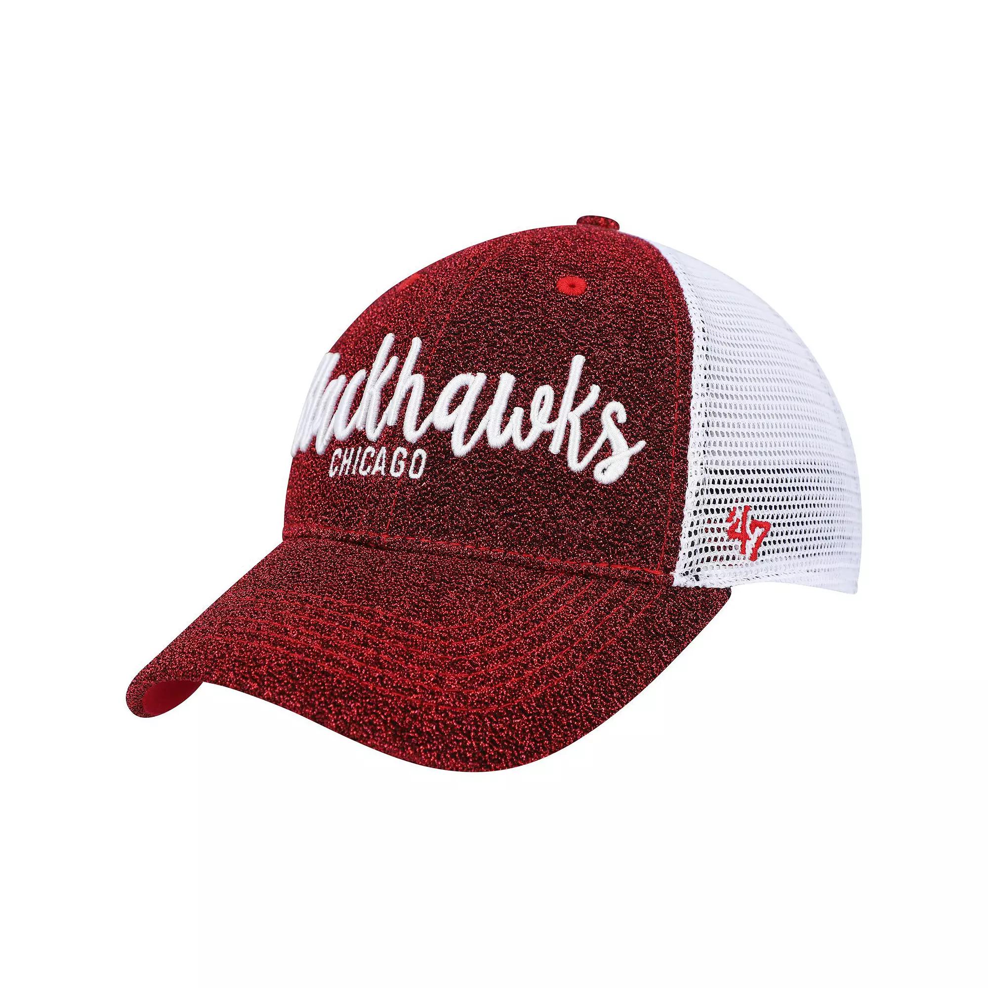 Women's '47 Red/White Chicago Blackhawks Encore MVP Trucker Snapback Hat Product Image